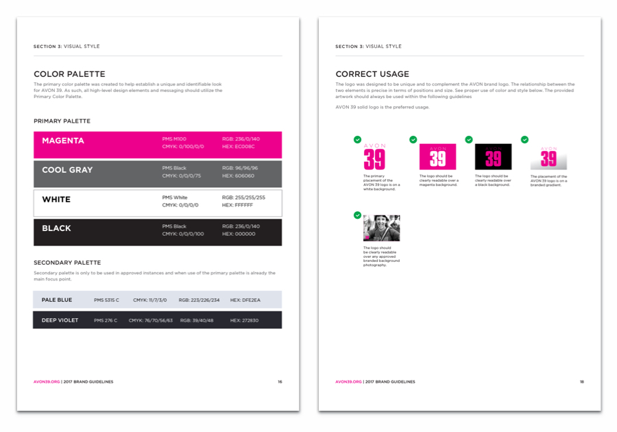 Bands of color showing brand color guidelines and logo usage