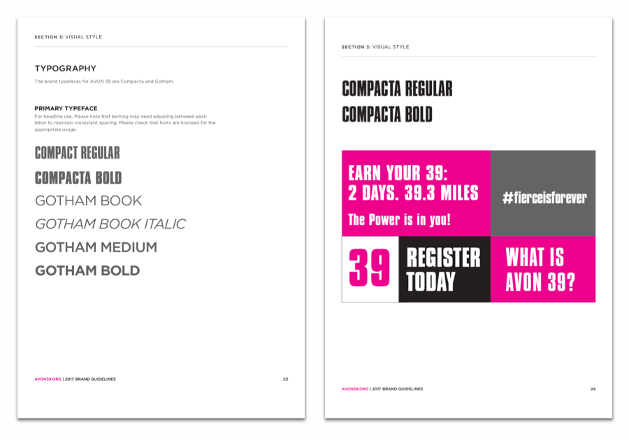 Brand guidelines showing the typography and ways to use the typefaces chosen for the brand.