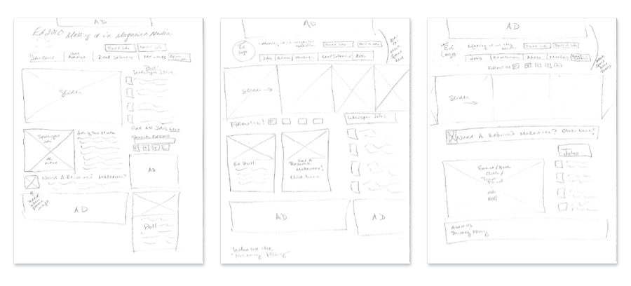 Three images that show the preliminary sketches for the Ed2010 redesign.