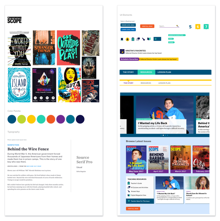 Images showing image research and colors for planning of the Scope website