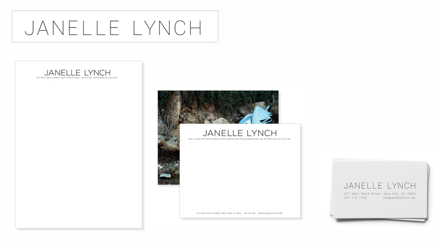 Janelle Lynch word mark is shown as applied to stationery, including letterhead, postcards and business cards.