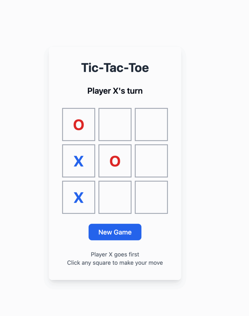 Simple tic tac toe game that is not styled with any detailed elements and just the new game option as a point of comparison to other more elaborated designed interface. 